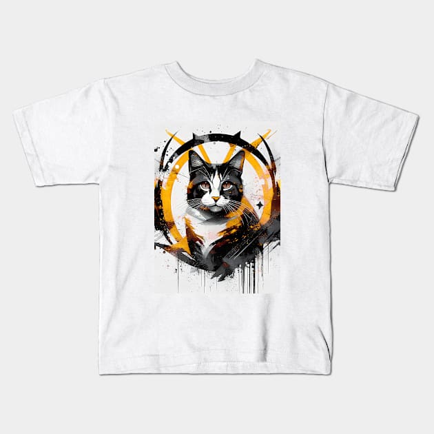 Cat Portrait: Lord Whiskerfield: Sovereign of Shadows Kids T-Shirt by KittyKanvas Creations